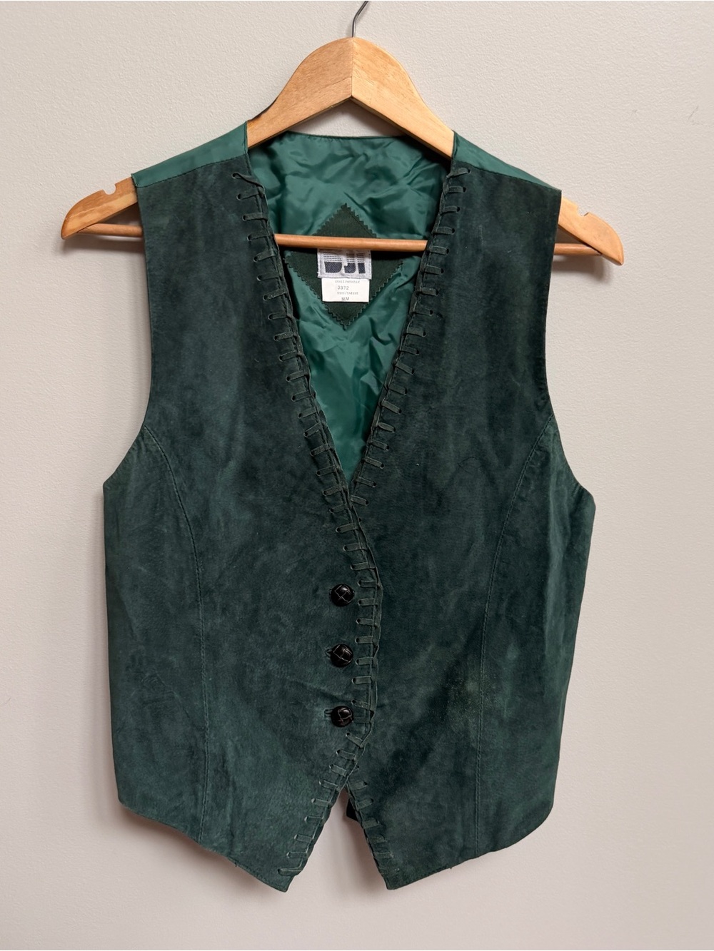 Womenโs Dark Green Suede Vest - Classic Button Front AS IS